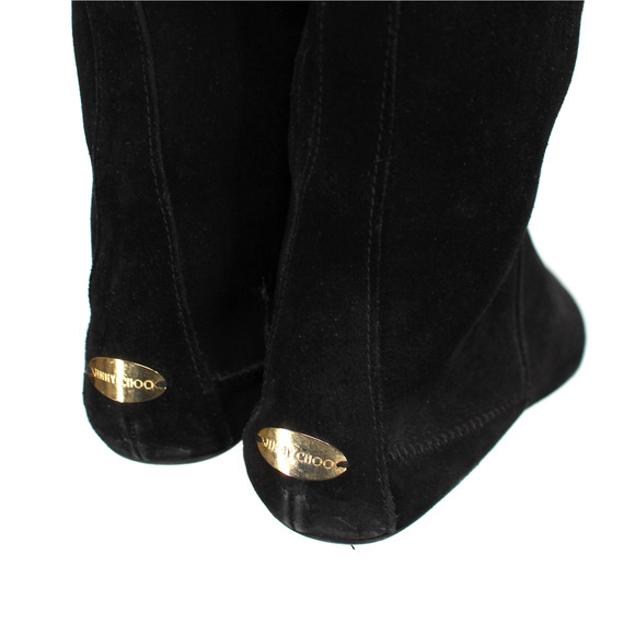 Jimmy Choo Wave Black Suede Fringe Trim Mid-Calf Moccasin Boots 37.5 Round Flats - Picture 5 of 7